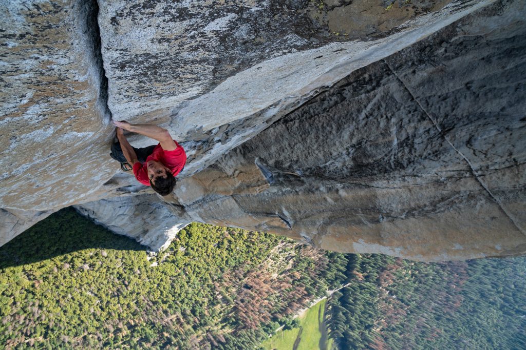 Alex Honnold climbs up El Capitan in California's Yosemite National Park in Free Solo.