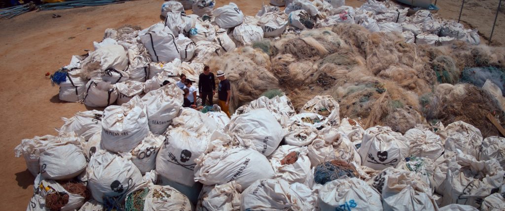 The ghost net retrieval compound outside San Felipe where hundreds of illegal nets are stored and later destroyed.