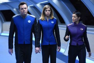 Seth MacFarlane, Adrianne Palicki, and Kelly Hu in the "Krill" episode from The Orville airing Thursday, October 12 (9:00-10:00 PM ET/PT) on FOX.