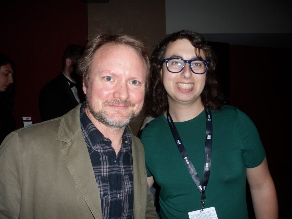 Rian Johnson and Danielle Solzman at the world premiere of Jojo Rabbit in Toronto.