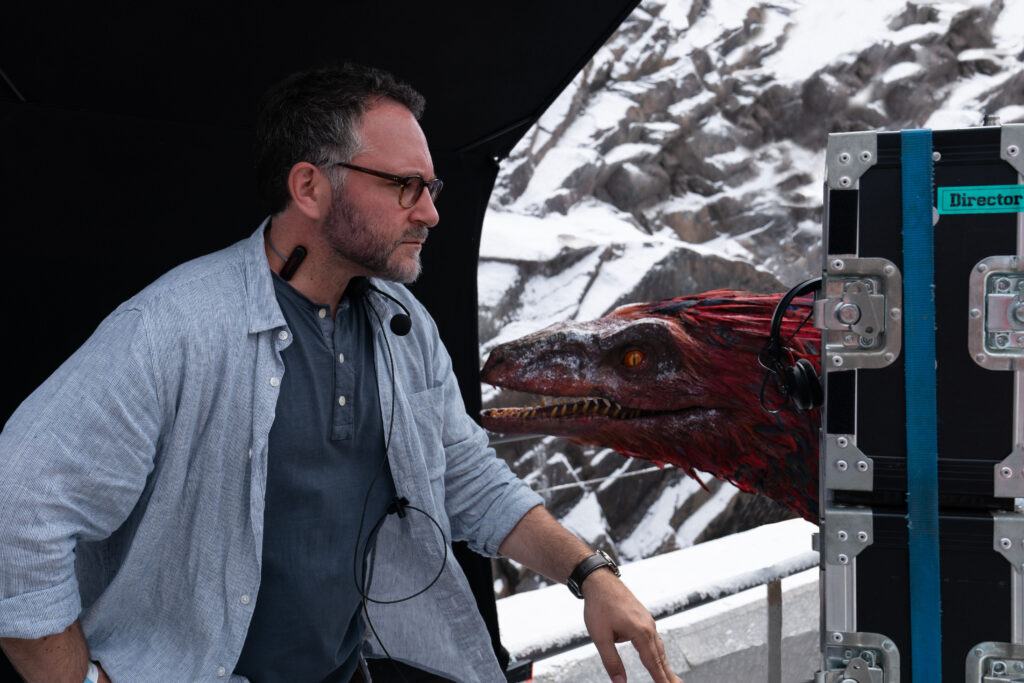 Colin Trevorrow on the set of Jurassic World Dominion