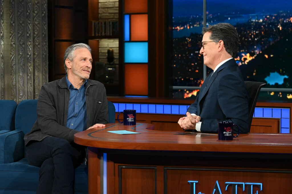 Jon Stewart and Stephen Colbert on The Late Show with Stephen Colbert.