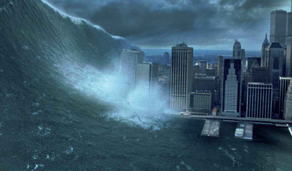 A tidal wave hits New York City in Deep Impact.