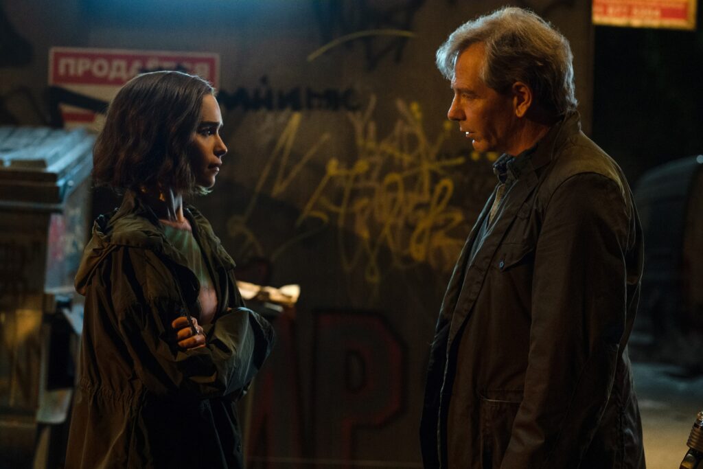 Emilia Clarke as G'iah and Ben Mendelsohn as Talos in Marvel Studios' SECRET INVASION, exclusively on Disney+.