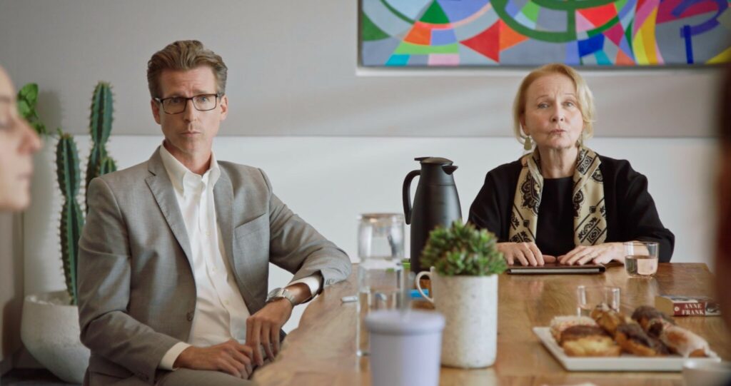 Josh Meyers and Kate Burton in The Anne Frank Gift Shop.