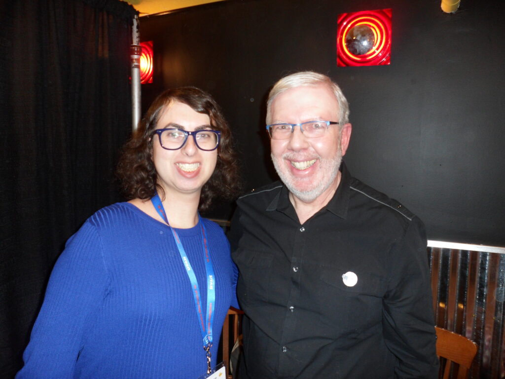 Danielle Solzman and Leonard Maltin meet at the 2018 Sundance Film Festival.