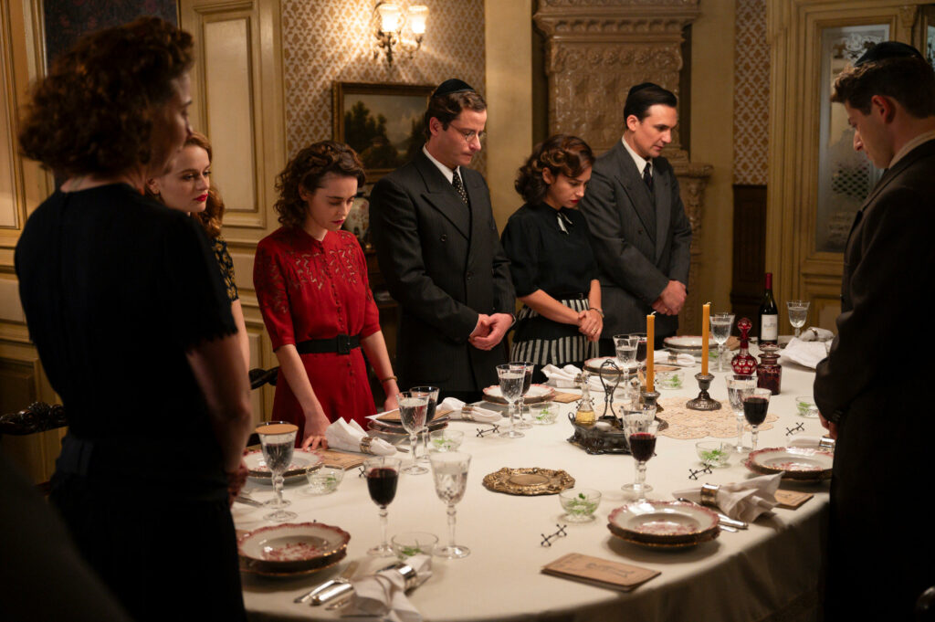 Nechuma (Robin Weigert), Halina (Joey King), Mila (Hadas Yaron), Selim (Michael Aloni), Herta (Moran Rosenblatt), Genek (Henry Lloyd-Hughes) and Jakob (Amit Rahav) in We Were the Lucky Ones -- “Radom” - Episode 101.