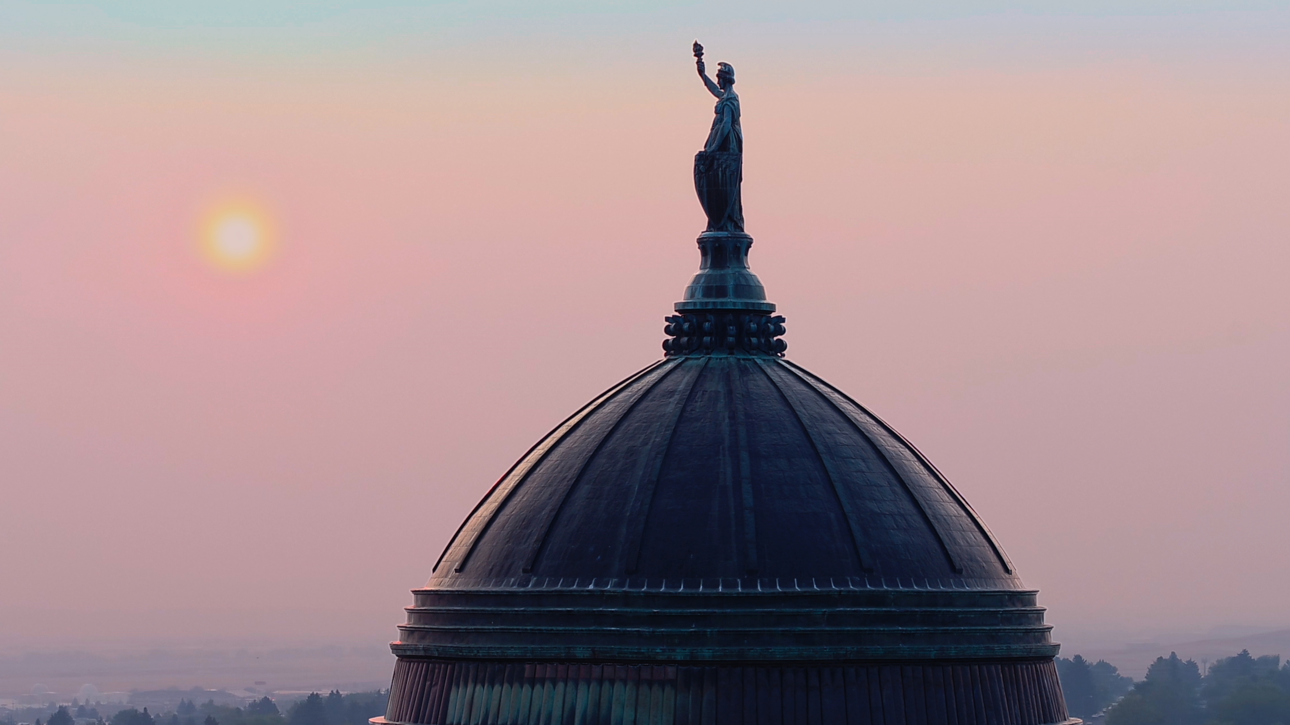 Montana's State Capitol building at dawn, from DARK MONEY a PBS Distribution release.