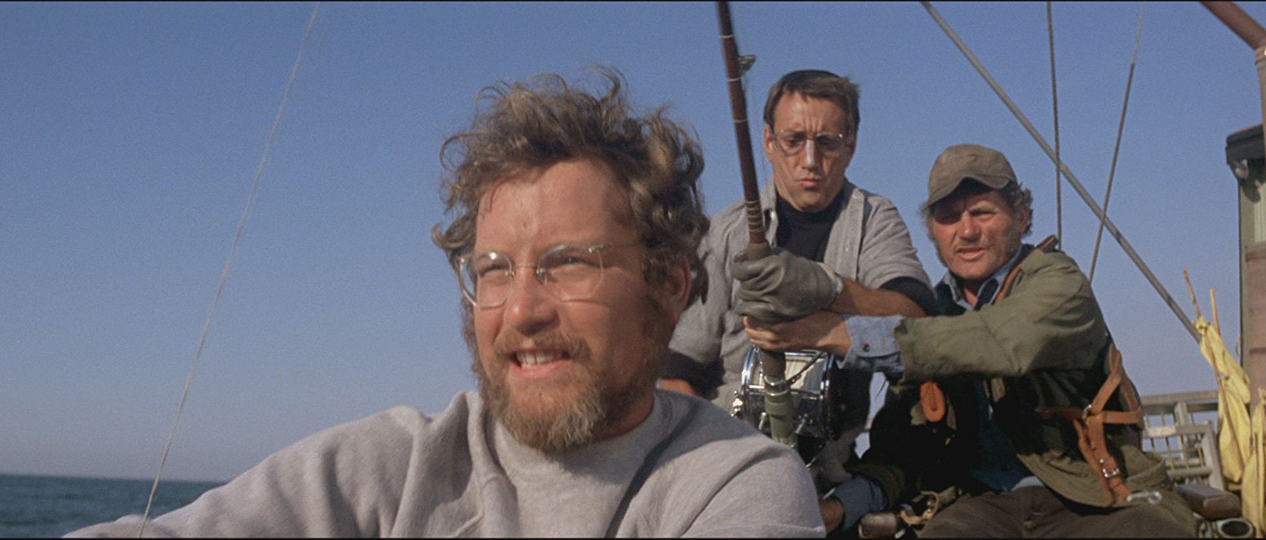 Richard Dreyfuss, Roy Scheider, and Robert Shaw in Jaws.