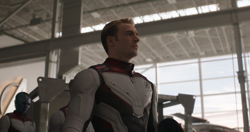 L to R: Nebula (Karen Gillan) and Captain America/Steve Rogers (Chris Evans) in Marvel Studios' Avengers: Endgame.