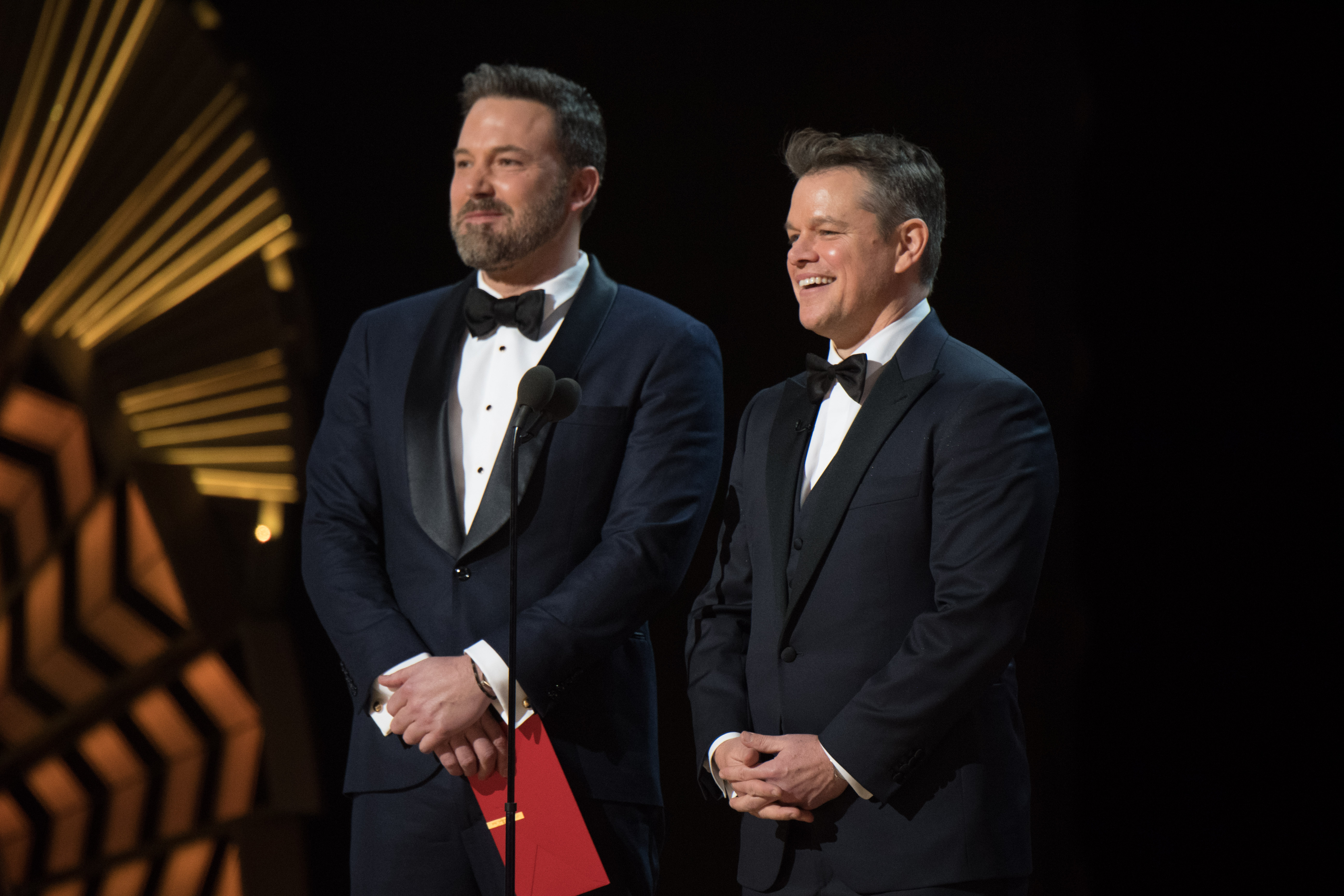 Presenters Ben Affleck and Matt Damon onstage at The 89th Oscars at the Dolby Theatre in Hollywood, CA on Sunday, February 26, 2017.