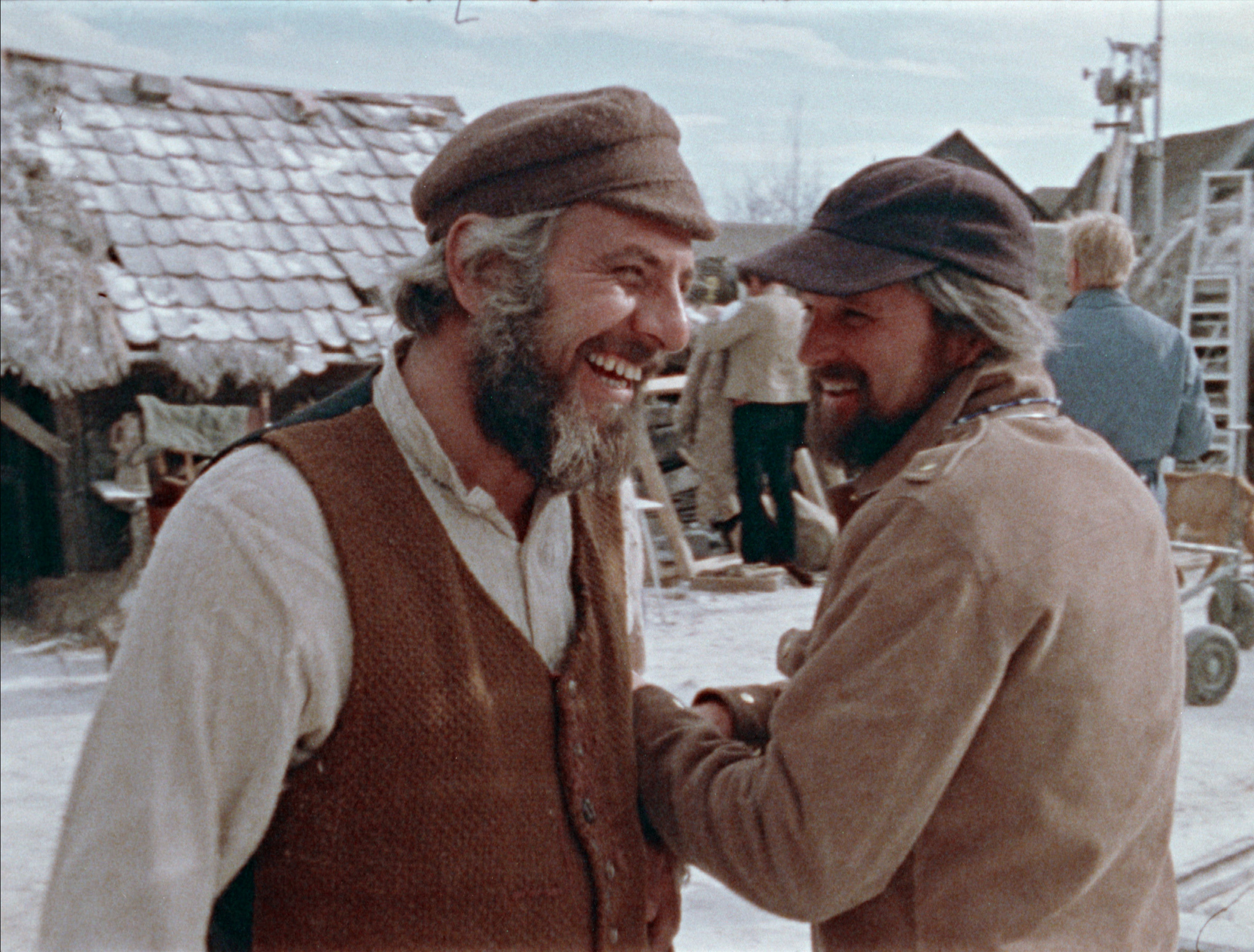 Director Norman Jewison (right) and star Topol as Tevye on the set of Fiddler on the Roof. As seen in Fiddler's Journey to the Big Screen