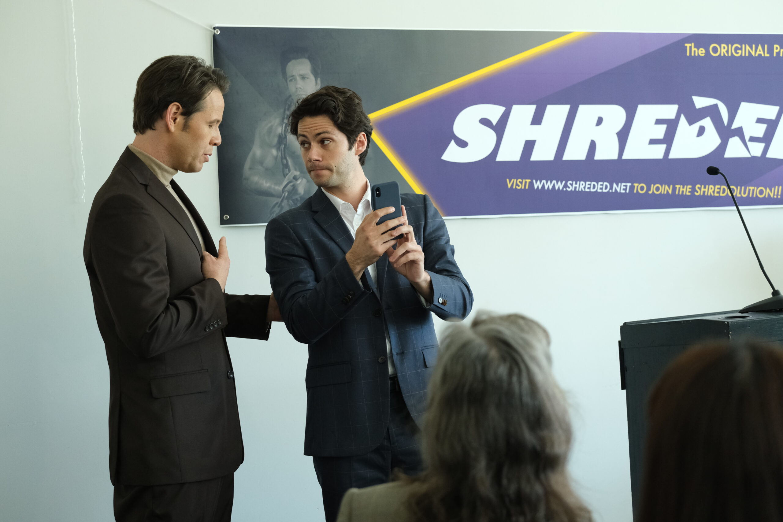 Ike Barinholtz and Dylan O'Brien in Maximum Truth.