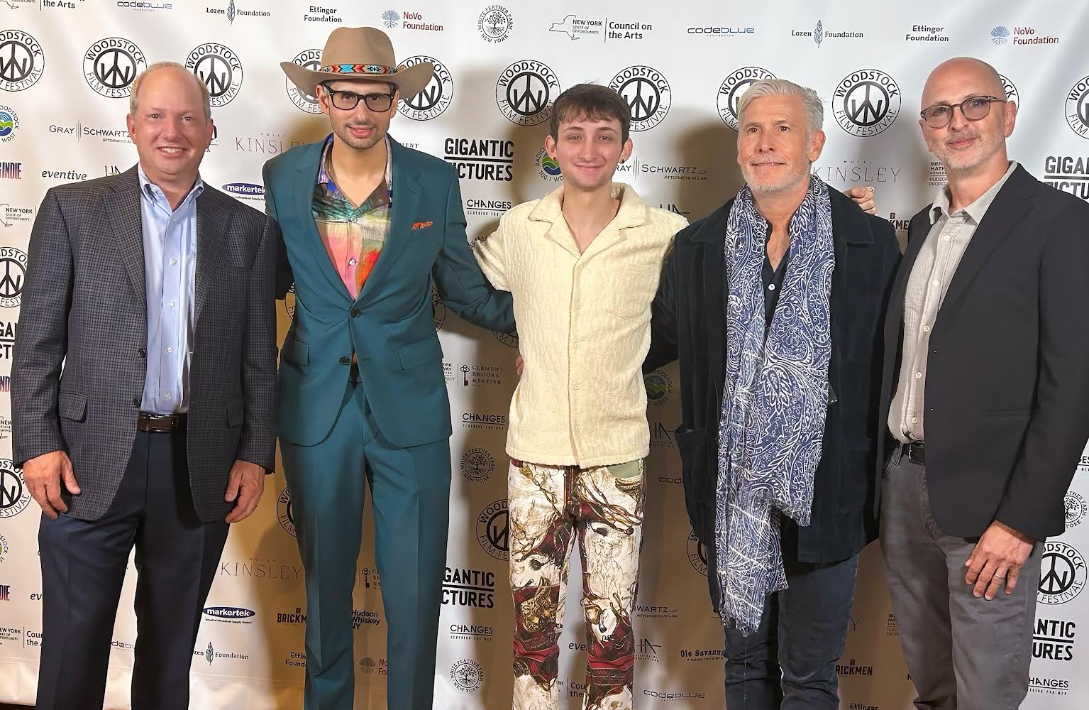 L-R: Randy Schoenberg, Matthew Mishory, Joey Schoenberg, Brad Schlei, and Rob Levine attend the premiere of Fioretta at the Woodstock Film Festival.