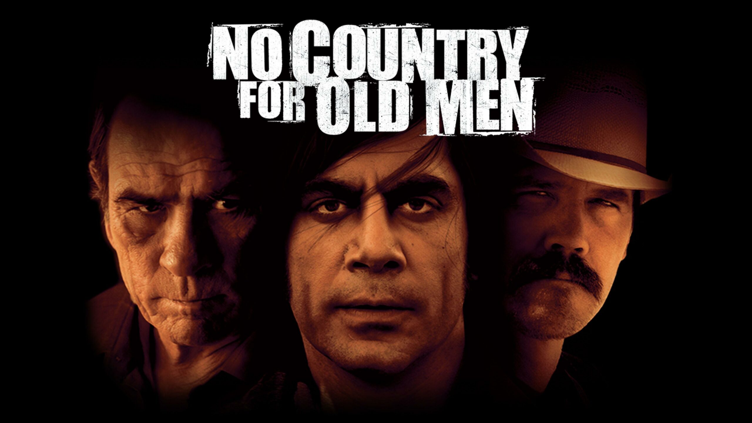 Tommy Lee Jones, Javier Bardem, and Josh Brolin in No Country for Old Men.