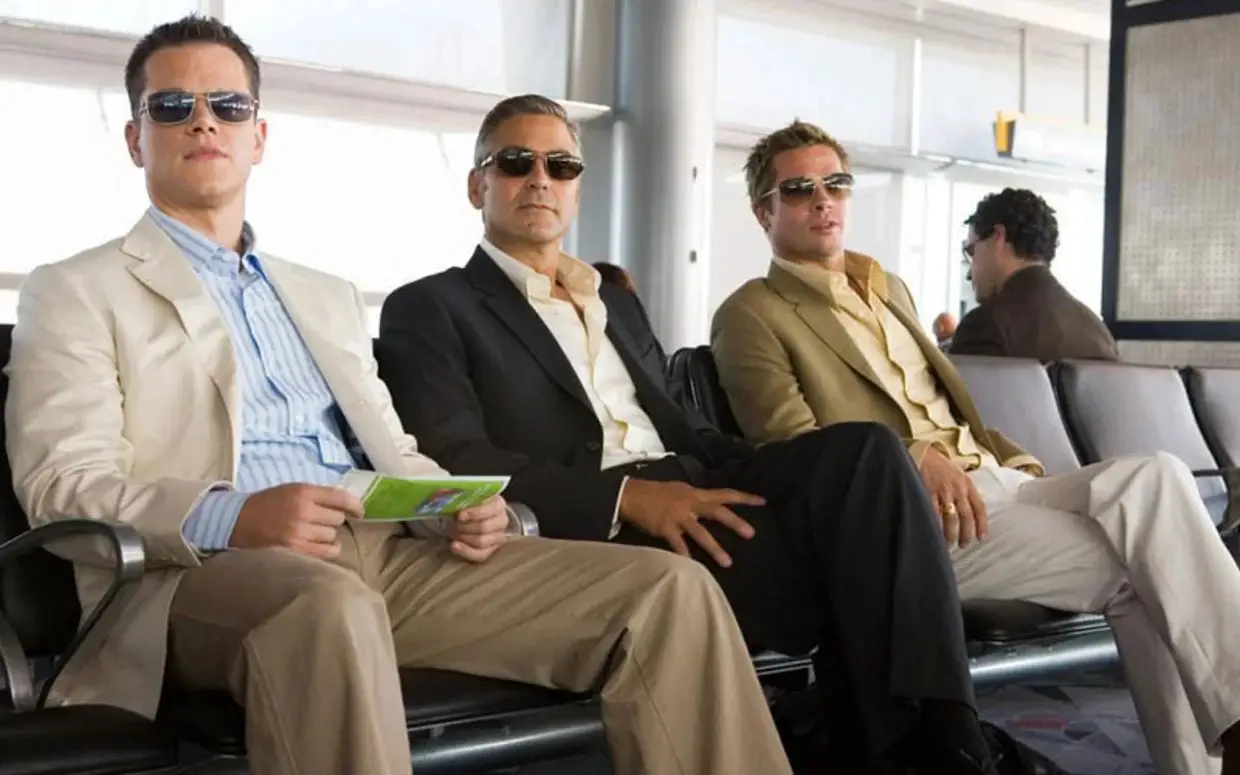 Matt Damon, George Clooney, and Brad Pitt in Ocean's Thirteen.