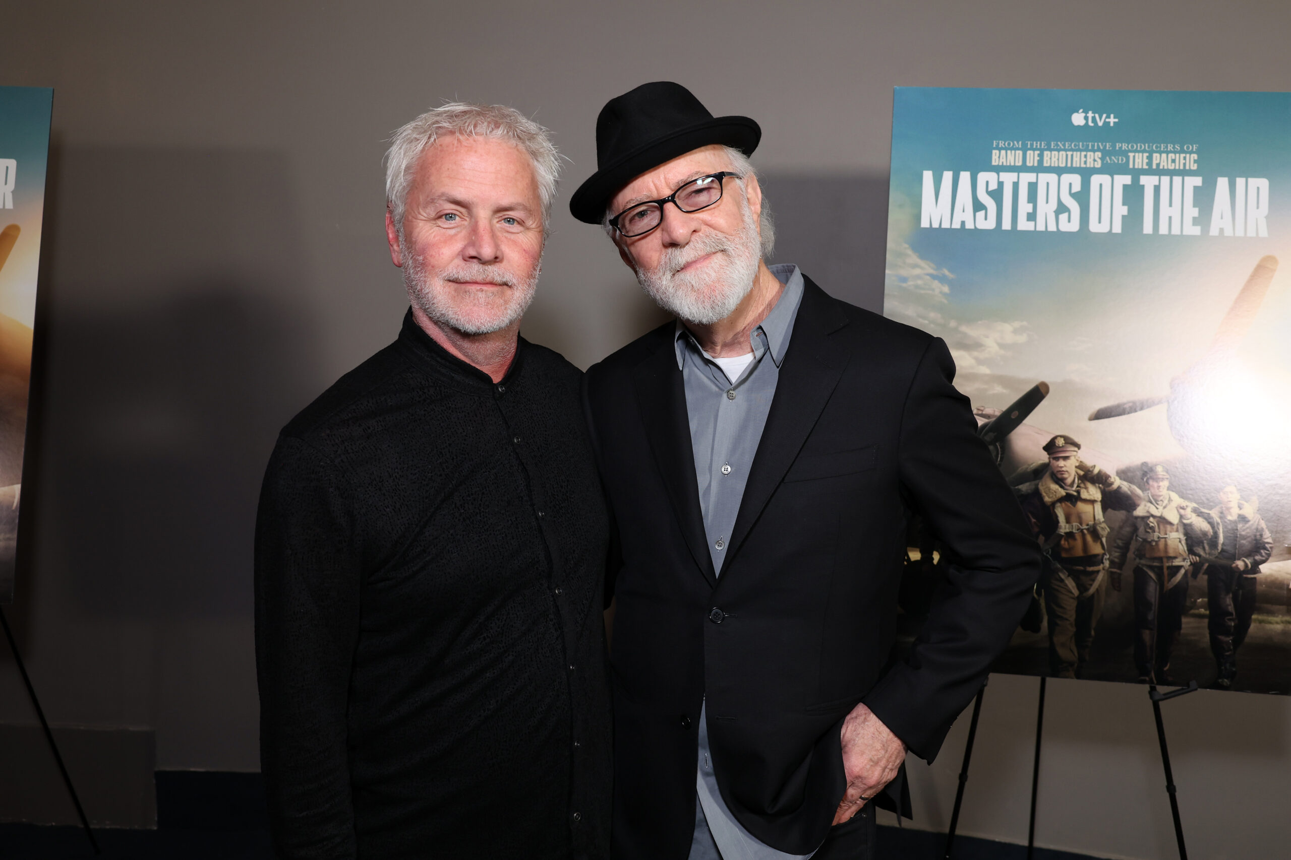 Blake Neely and Gary Goetzman seen at Apple TV+ “Masters of the Air” Live Orchestra Screening and Q&A at Saban Theatre, followed by a cast visit to the Apple TV+ Emmy House on May 03, 2024 in Beverly Hills, California.