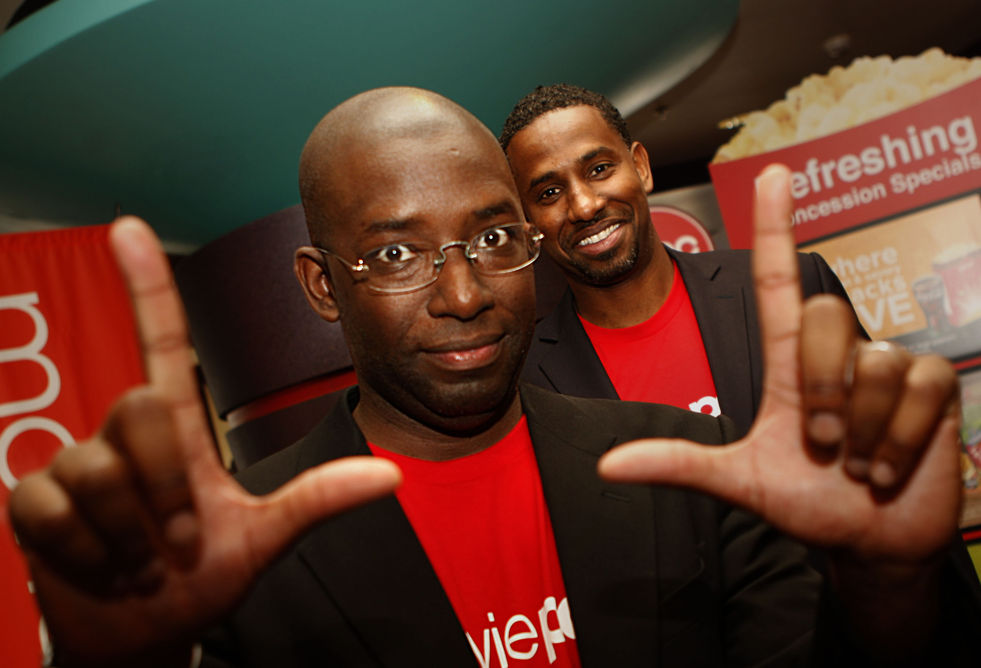 MoviePass co-founders Stacy Spikes (front) and Hamet Watt (back) at AMC in San Francisco, Calif., on Wednesday, January 29, 2011.