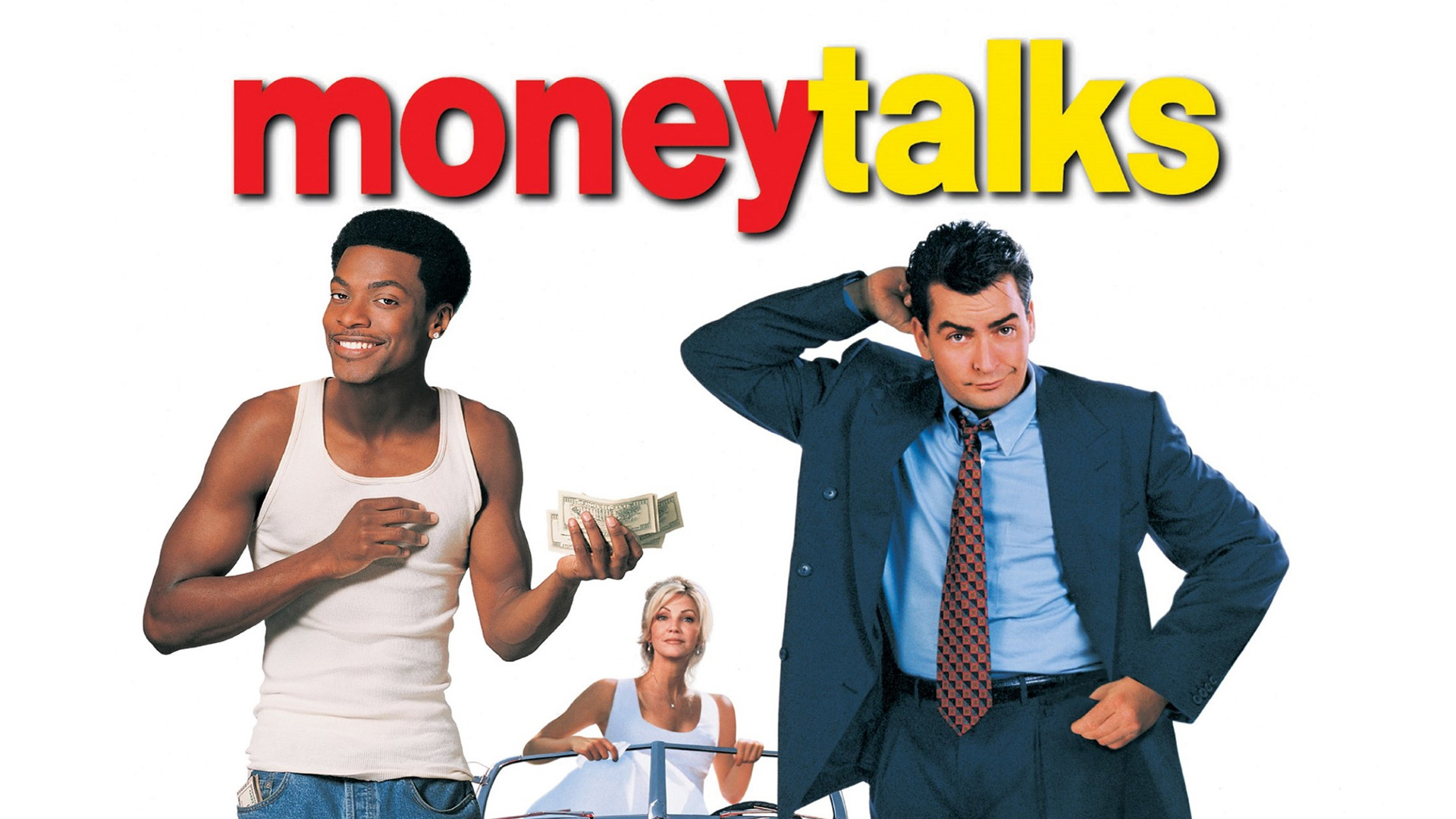 Chris Tucker, Heather Locklear, and Charlie Sheen in promo art for Money Talks.