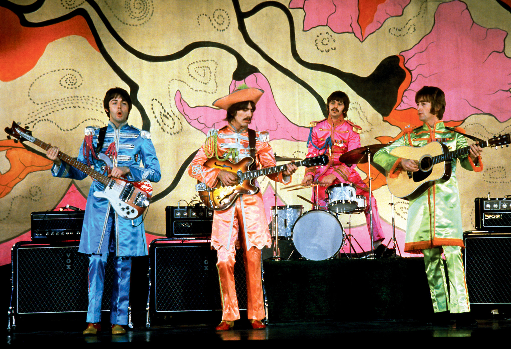 The Beatles in a promotional film for Hello, Goodbye.