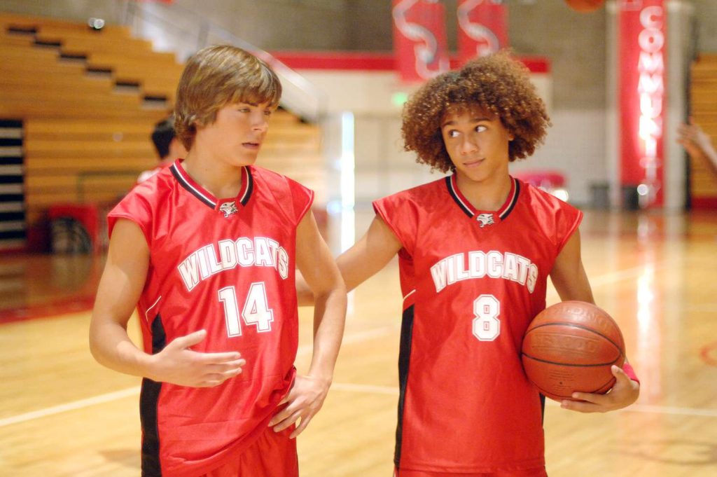 L-R: Troy Bolton (Zac Efron) and Chad Danforth (Corbin Bleu) in High School Musical.