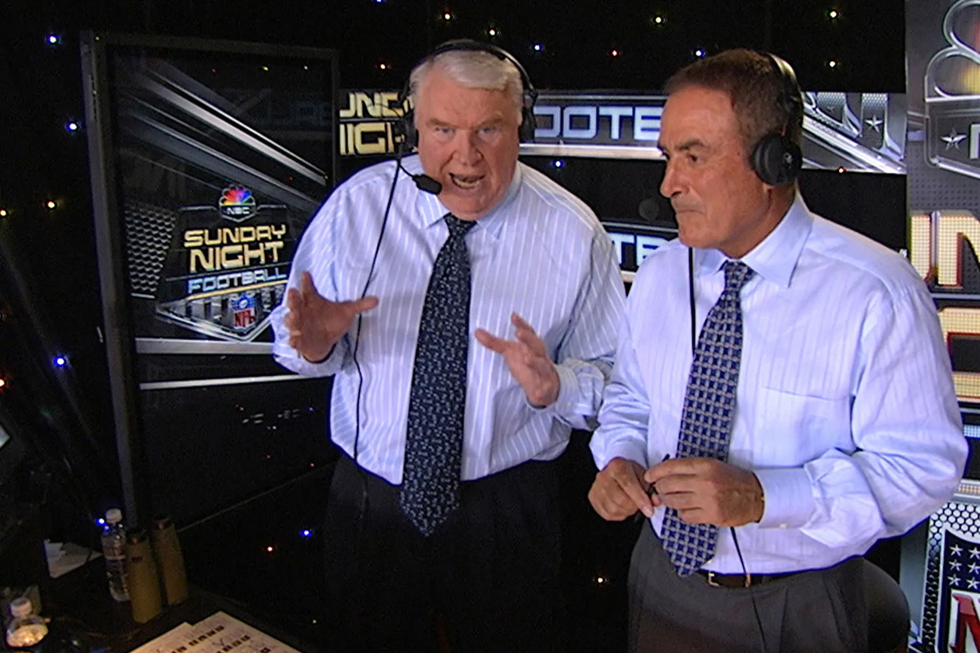 L-R: John Madden and Al Michaels in the Sunday Night Football booth on NBC.