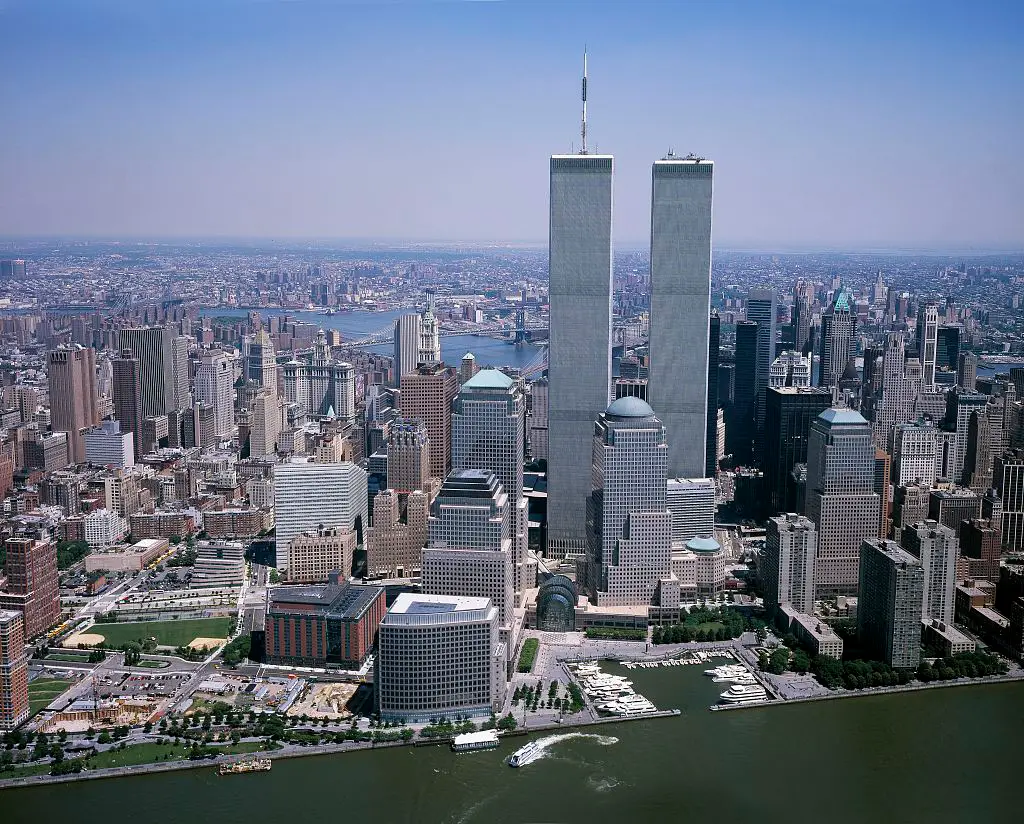 The world trade center is seen in the New York City skyline in a still from 9/11: One Day in America.