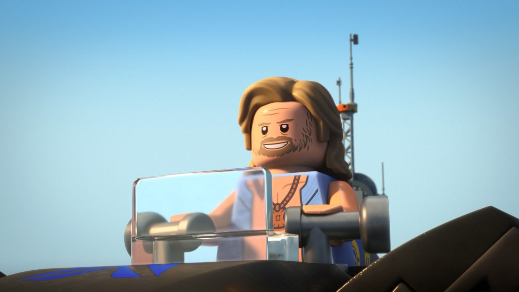 Beach Luke in a scene from LEGO STAR WARS: REBUILD THE GALAXY, exclusively on Disney+.