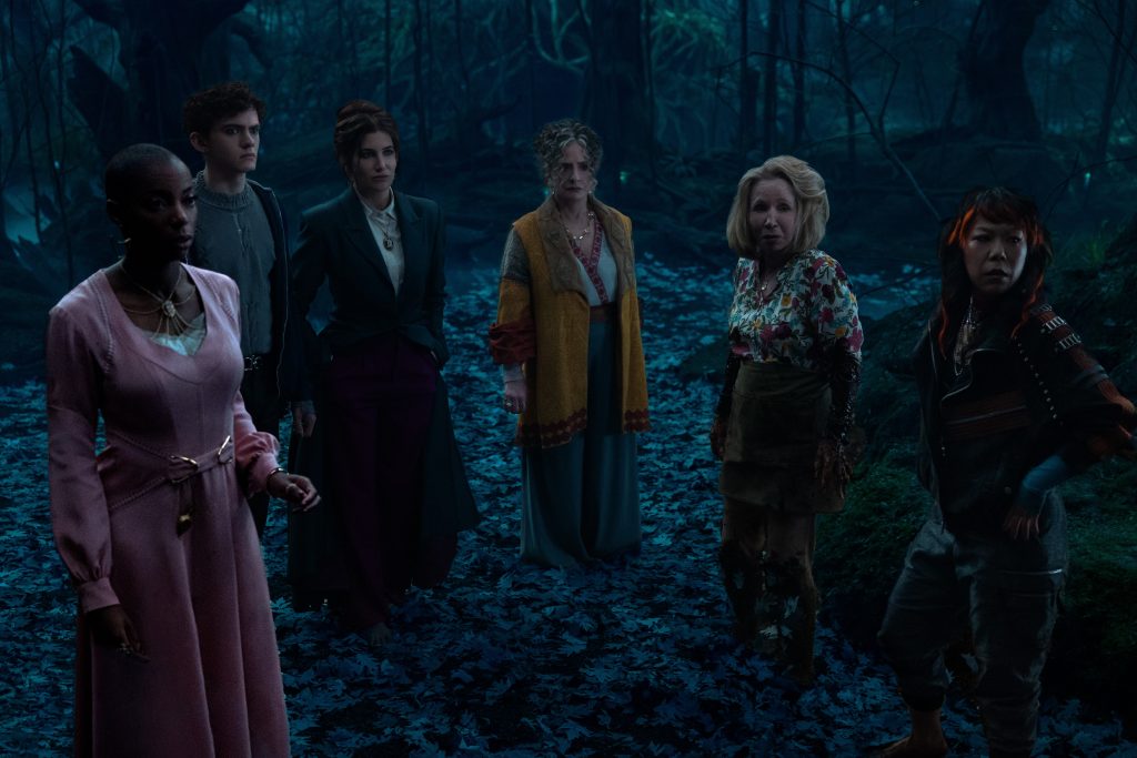 (L-R): Jennifer Kale (Sasheer Zamata), Teen (Joe Locke), Agatha Harkness (Kathryn Hahn), Lilia Calderu (Patti LuPone), Mrs. Hart/Sharon Davis (Debra Jo Rupp), and Ali Ahn (Alice Wu-Gulliver) in Marvel Television's AGATHA ALL ALONG, exclusively on Disney+.