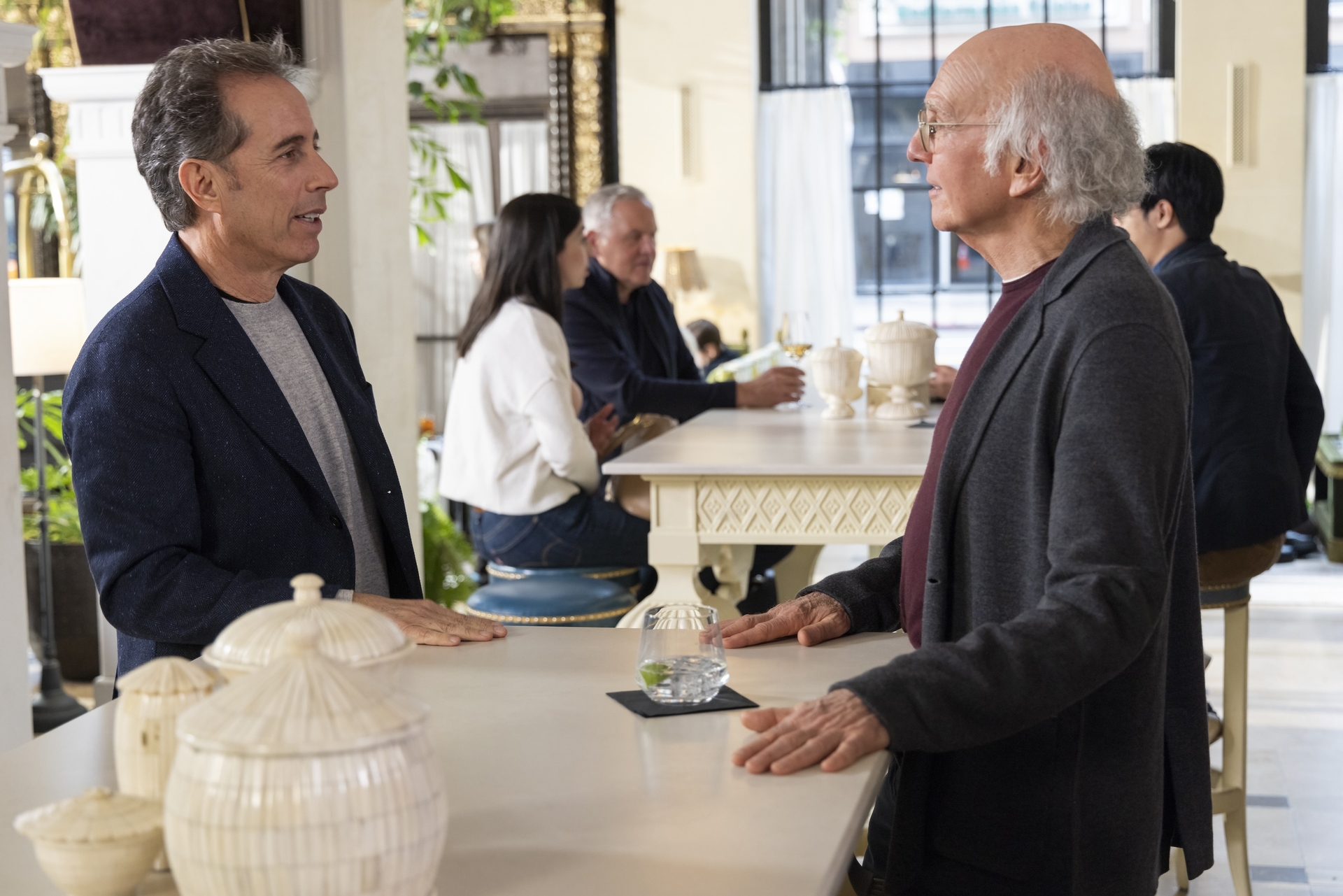 L-R: Jerry Seinfeld and Larry David in Curb Your Enthusiasm Season 12 - Episode 10