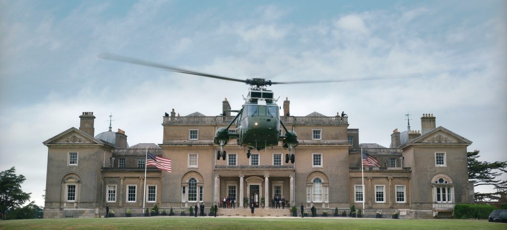 A still from Episode 103 of The Diplomat with Wrotham Park in Hertfordshire standing in for Winfield House.