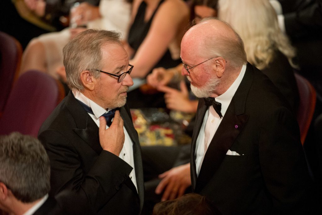 Steven Spielberg, Oscar nominee for Best Motion Picture of the Year, and John Williams, Oscar nominee for Achievement in Music Written for Motion Pictures (Original Score), at the 84th Annual Academy Awards from the Hollywood and Highland Center, in Hollywood, CA, Sunday, February 26, 2012.