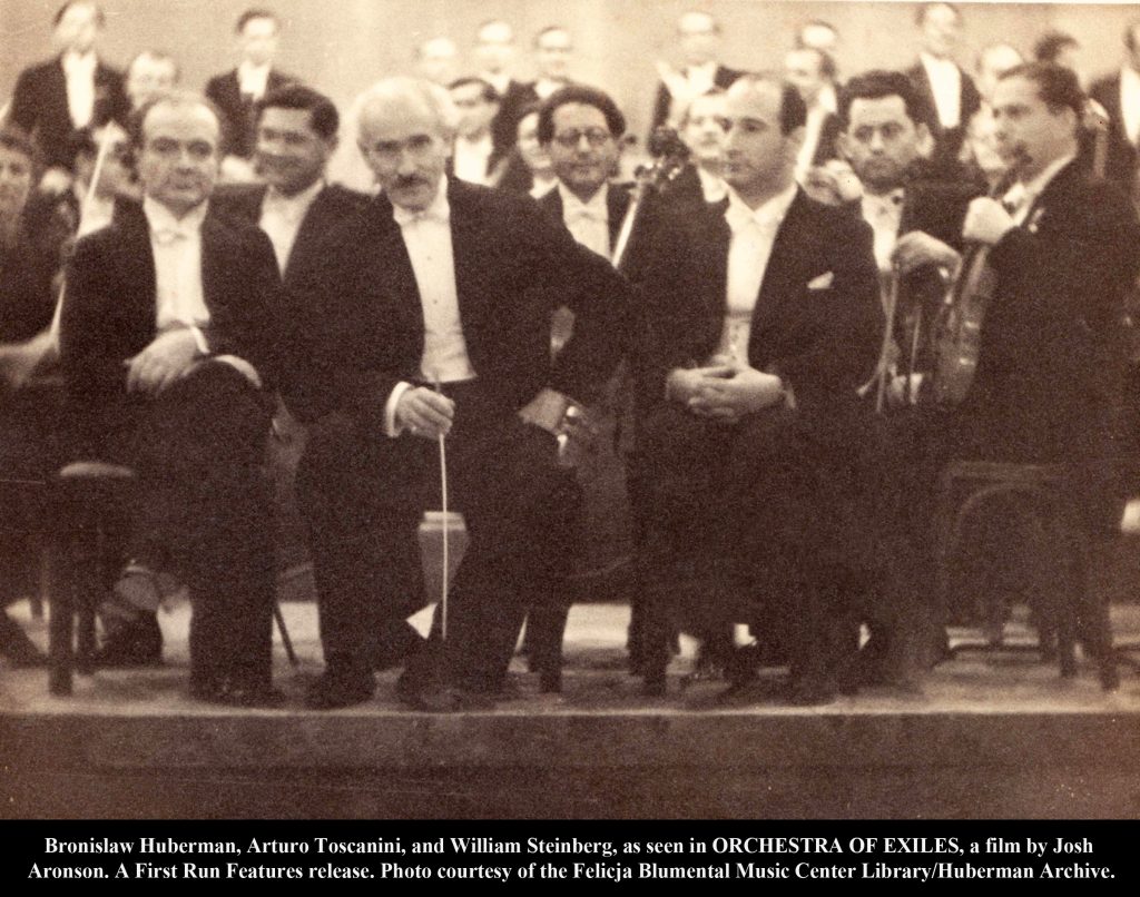 Bronislaw Huberman, Arturo Toscanini, and William Steinberg, as seen in Orchestra of Exiles, a film by Josh Aronson.