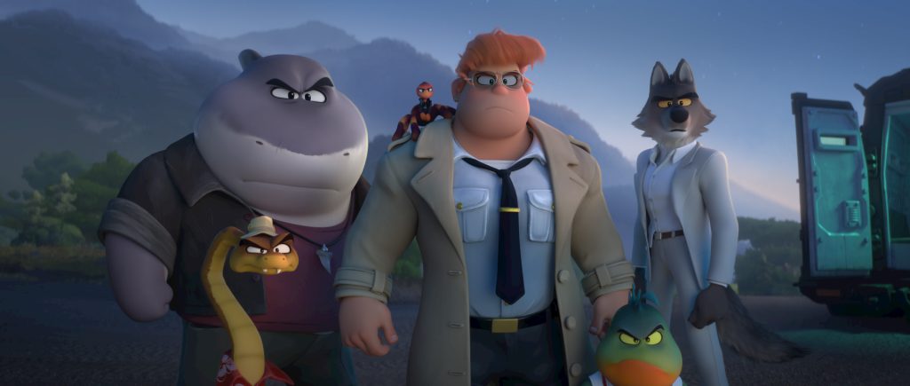 (from left) Mr. Snake (Marc Maron), Mr. Shark (Craig Robinson), Ms. Tarantula (Awkwafina), Chief Misty Luggins (Alex Borstein), Mr. Piranha (Anthony Ramos) and Mr. Wolf (Sam Rockwell) n DreamWorks Animation’s The Bad Guys 2, directed by Pierre Perifel.