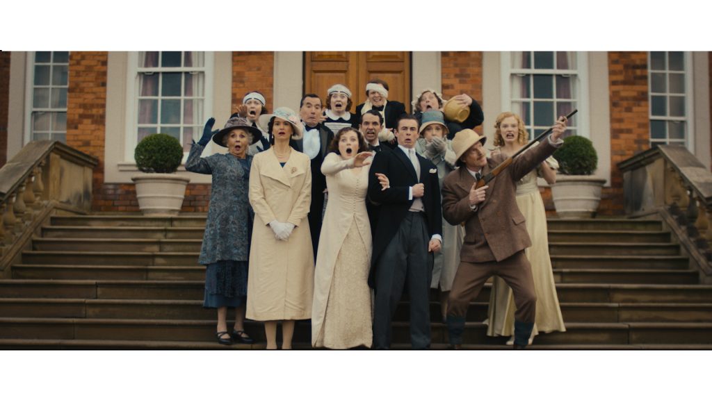 Sue Johnston, Katherine Waterston, Tim McMullan, Thomasin McKenzie, Nathan McMullen, Ben Radcliffe, Damian Lewis, and Emma Laird in Bleecker Street’s FACKHAM HALL.