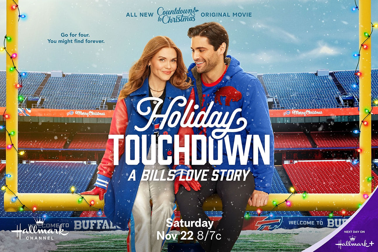 Holland Roden and Matthew Daddario in Holiday Touchdown: A Bills Love Story.