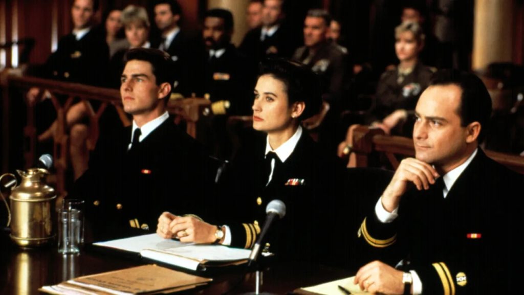 Tom Cruise, Demi Moore, and Kevin Pollak in A Few Good Men.