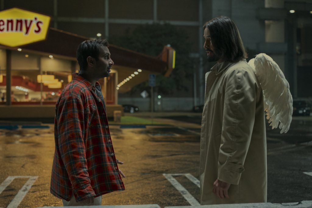 Aziz Ansari as Arj and Keanu Reeves as Gabriel in Good Fortune.