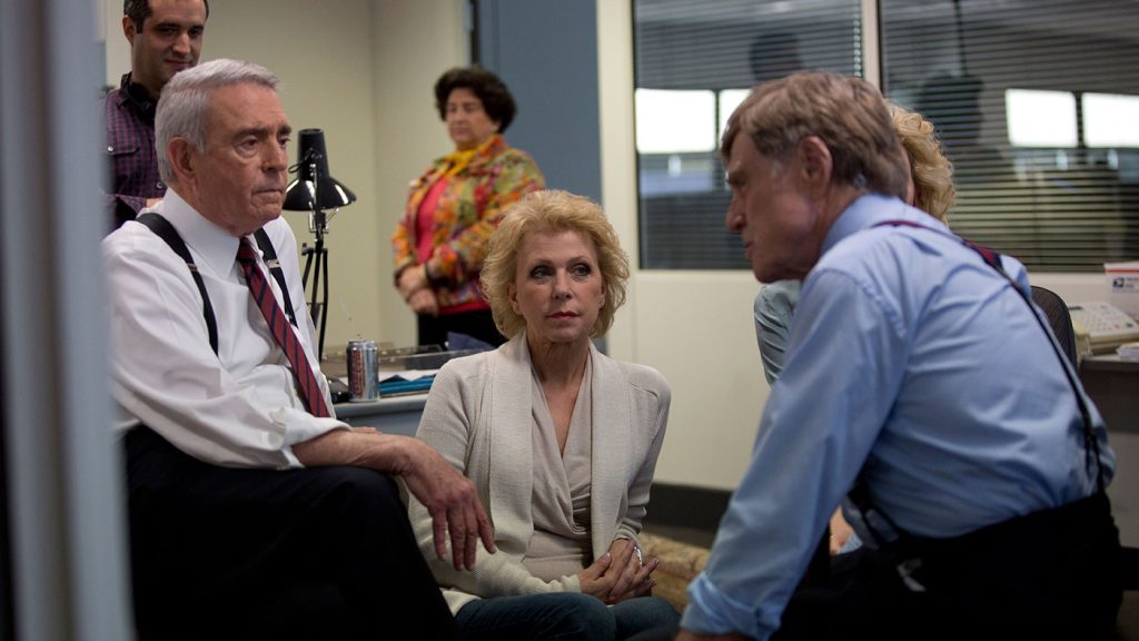Dan Rather, Mary Mapes, and Robert Redford on the set of Truth.