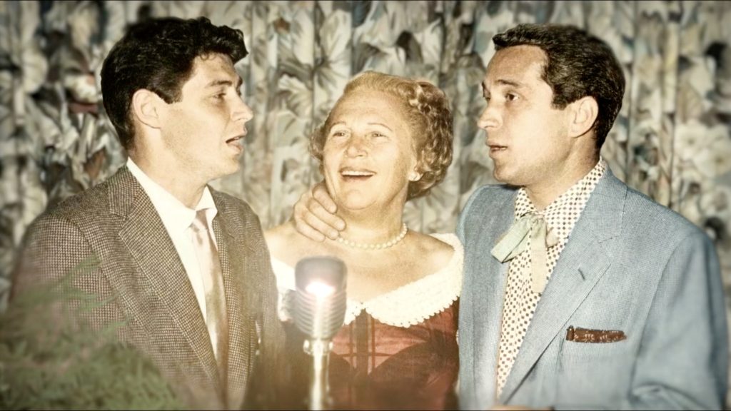 L-R: Eddie Fisher, Jennie Grossinger, and Perry Como in We Met at Grossinger's.