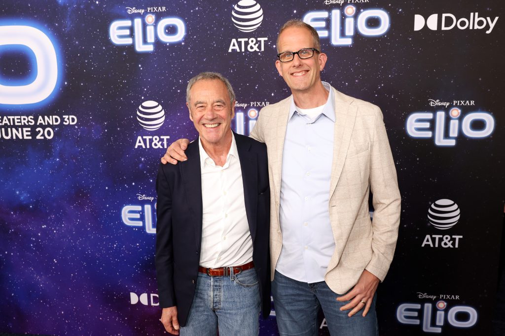 (L-R) Jim Morris, President, Pixar and Pete Docter, CCO, Pixar attend the World Premiere of Disney and Pixar's "Elio" at El Capitan Theatre on June 10, 2025 in Los Angeles, California.