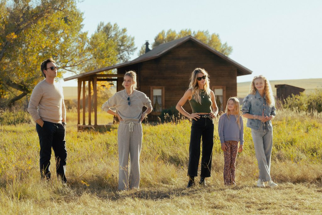 L-R: Patrick J. Adams as Russell McIntosh, Elle Chapman as Paige McIntosh, Beau Garrett as Abigail Reese, Alaina Pollack as Macy Reese, and Amiah Miller as Brigitte Reese in episode 1, season 1 of the Paramount+ series The Madison.